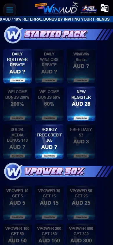 Winaud Casino promotions experience on a mobile browser