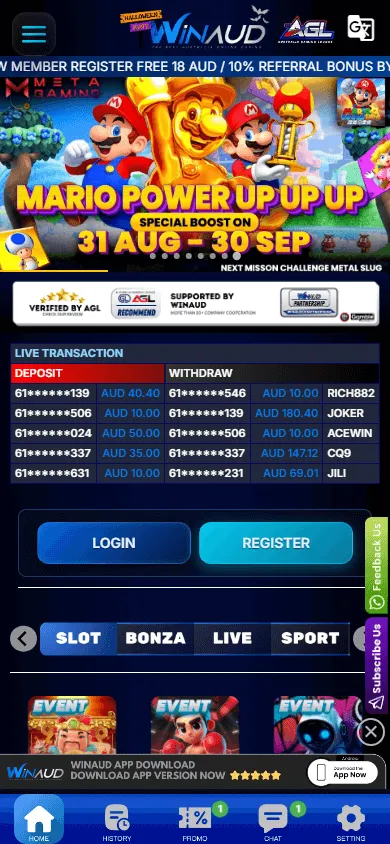 Winaud Casino games experience on a mobile browser